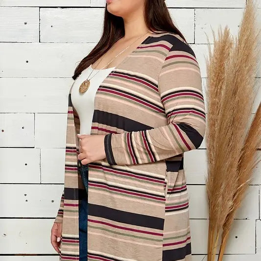 Women's Striped Multi Colored Draped Cardigan
