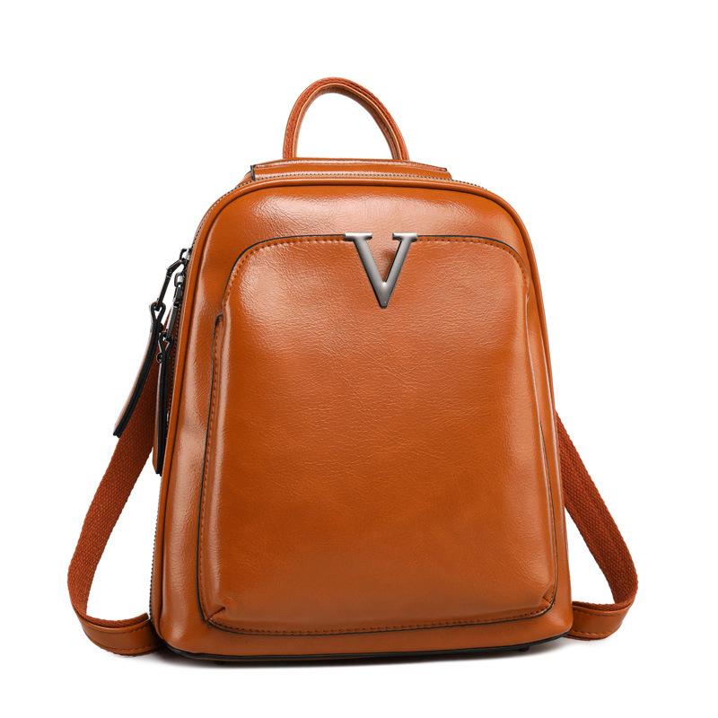 V Leather Backpack ~ Brown - Yaya's Luxe Handbags - Backpacks