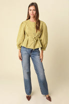 Olivaceous | Benica Stripe Belted Top | Sweetest Stitch Boutique RVA