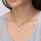 Saints and Saviors Dainty Fancy Initial Pendant Necklace A-Z on model