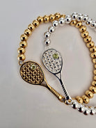 Lovematch two stretch beaded Bracelets with tennis racquet charm one gold and one silver