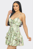 Multi Green Animal Print Layered Mini Dress – Adjustable Bra Straps & Stretch Back - Yayas Glam & Gift Shop