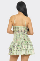 Multi Green Animal Print Layered Mini Dress – Adjustable Bra Straps & Stretch Back - Yayas Glam & Gift Shop