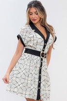 Embroidered Floral Fit &amp; Flare Collared Mini Dress – Cream Multi - Yayas Glam & Gift Shop