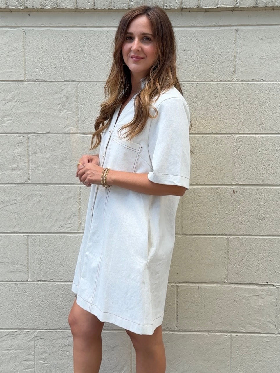 Entro | Whitney Button Front Off White Denim Dress | Sweetest Stitch