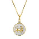 Gold and silver necklace with a Zodiac Leo lion pendant on a white background
