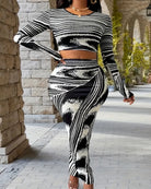 Glam Black & White Swirl Print Two-Piece High Waist Skirt Set - Yayas Glam & Gift Shop
