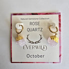 Rose Quartz earrings on a branded card with 'Everwild' and 'October' text.
