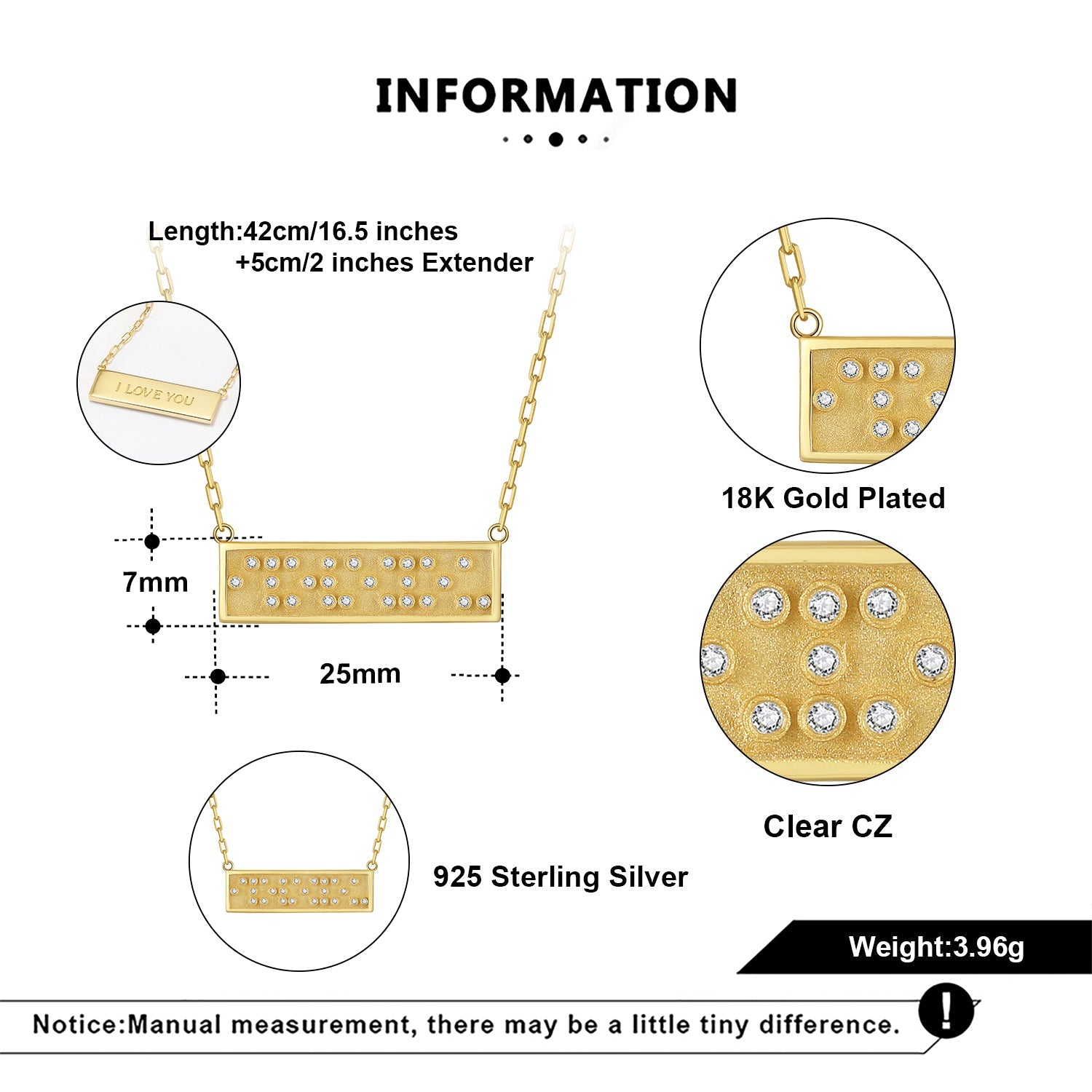 Touchstone I Love You Mini-Bar Necklace Gold detail information