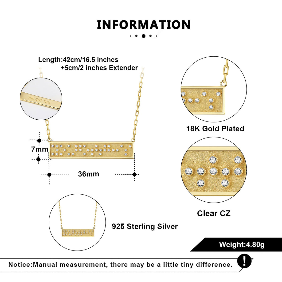 Touchstone You Got This Mini-Bar Necklace Gold detail information