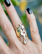 Everwild Courage Wolf Cuff Ring in Silver + Diamonds on model