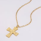 Touchstone Cross 'God/Love' in Braille Crystals Necklace Gold