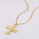 Touchstone Cross Faith/Family in Braille Crystals on Cross Necklace Gold on White Background