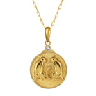 Gold Zodiac Gemini Medallion Necklace featuring a Pair of Leopards