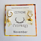 Citrine earrings on a card with 'Everwild' branding and 'November' text.