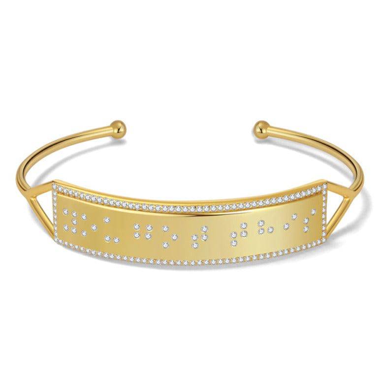 Touchstone You Got This Bling Bracelet Gold Cuff "You Got This" in Braille Crystals