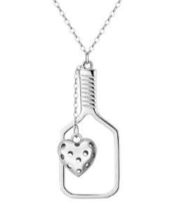 Pickleball Love Silver Paddle with Heart Necklace