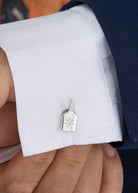 Pickleball Cuff Links Silver Paddle on model