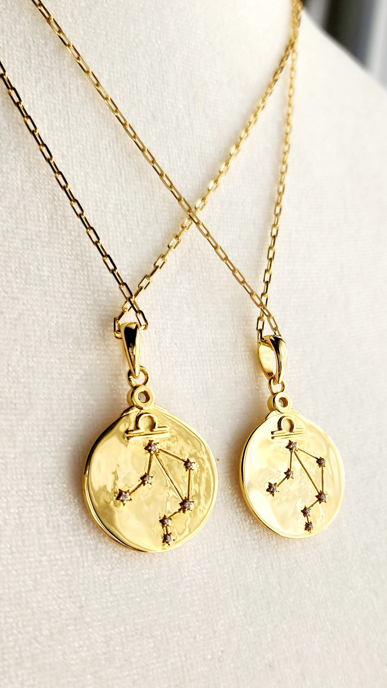 Gold Zodiac Libra Constellation in Crystals Necklace