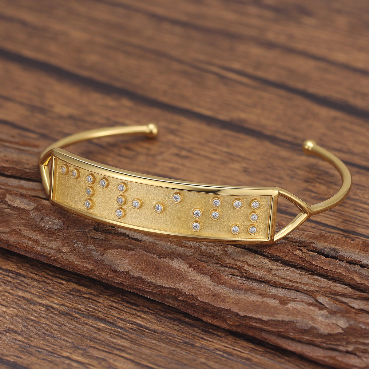 Touchstone Clarity Braille Message in Crystals Cuff Gold