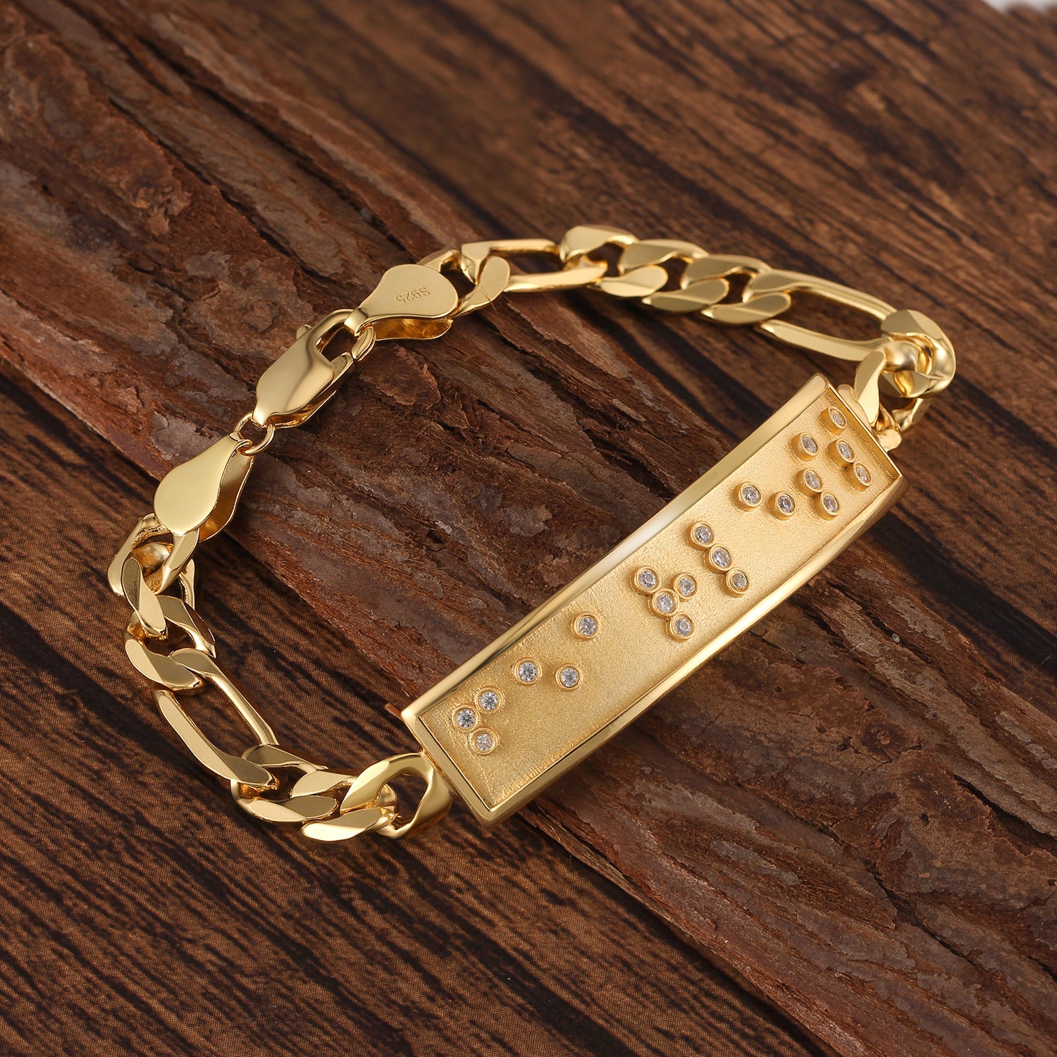 Touchstone 'Fearless' in Braille Crystals ID Link Bracelet in Gold