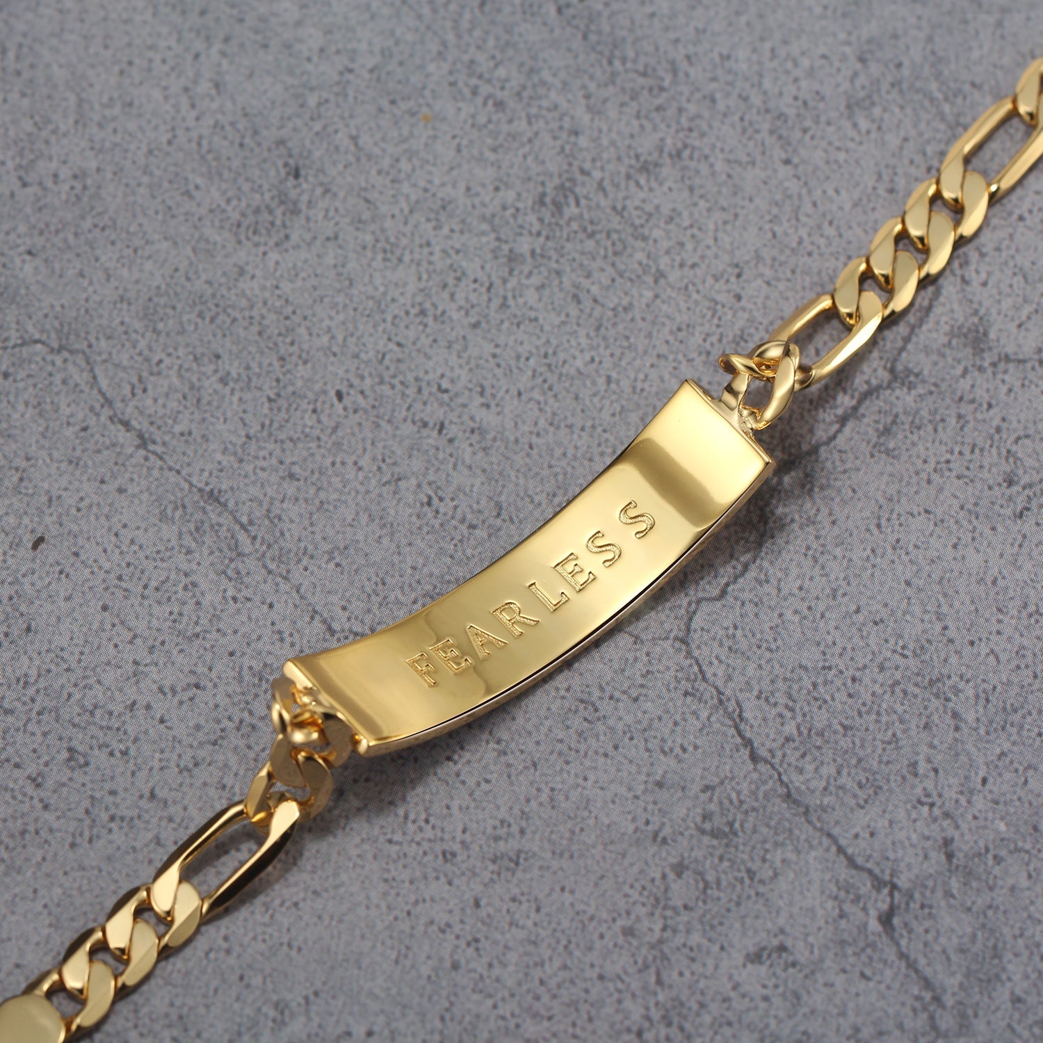 Touchstone 'Fearless' Engraved Inside ID Link Bracelet in Gold