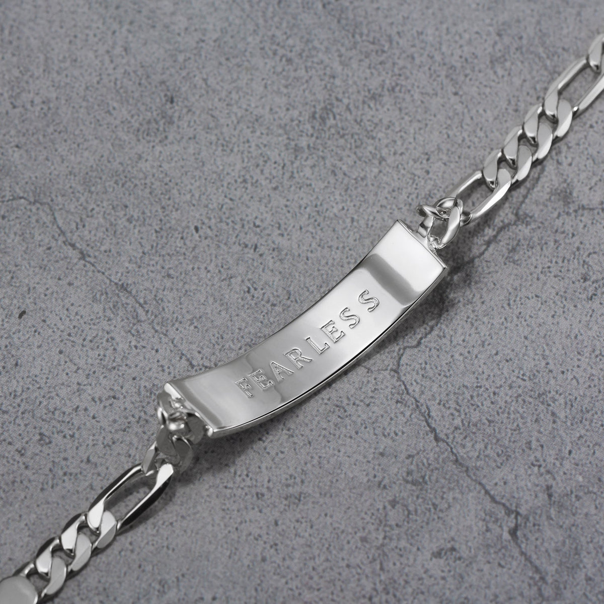 Touchstone 'Fearless' Engraved Inside ID Link Bracelet in Silver