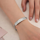 Touchstone Fearless ID Link Bracelet in Silver with Braille Crystals on Model