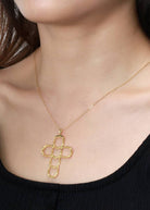 Saints and Saviors Faith Luck Gold Horseshoe Cross Necklace on model