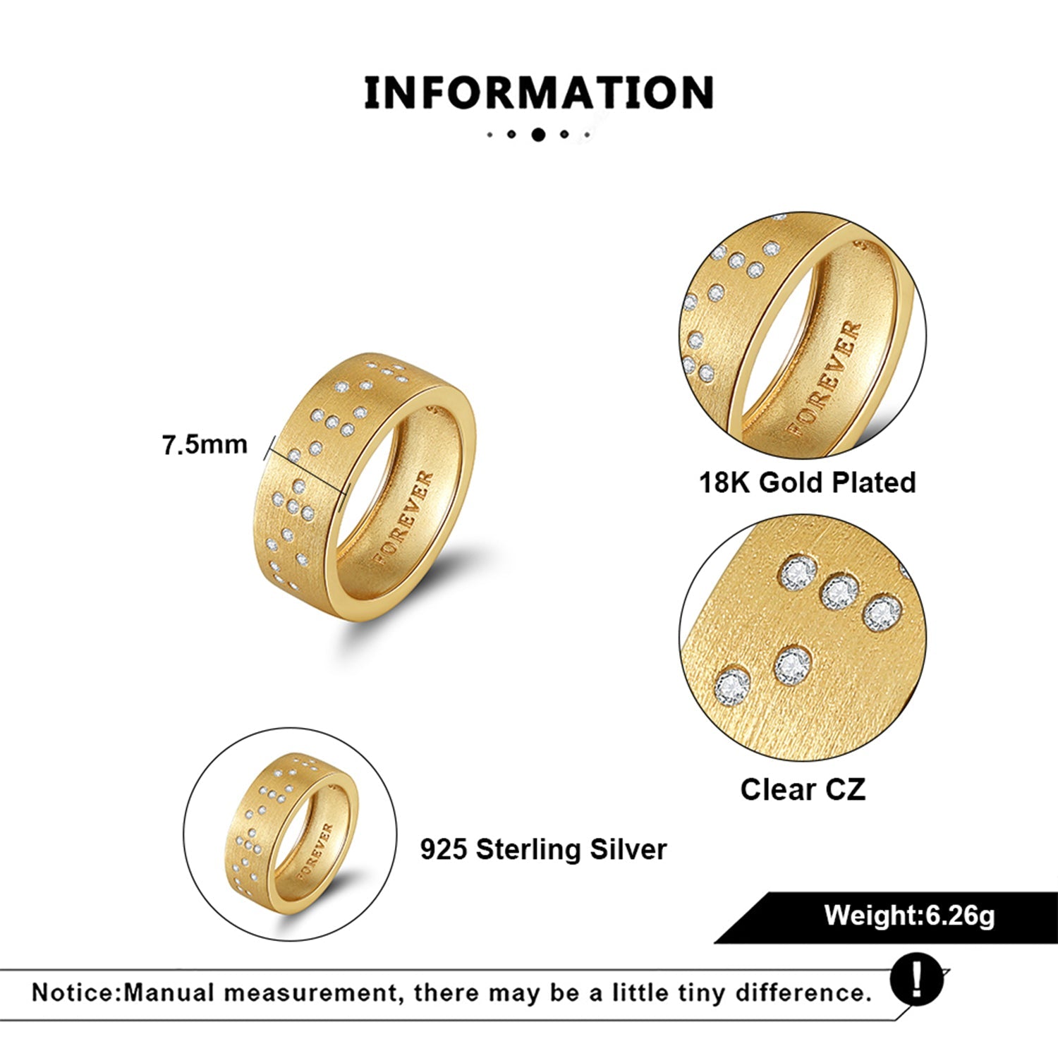 Touchstone Forever Band Ring Brushed Gold Specs