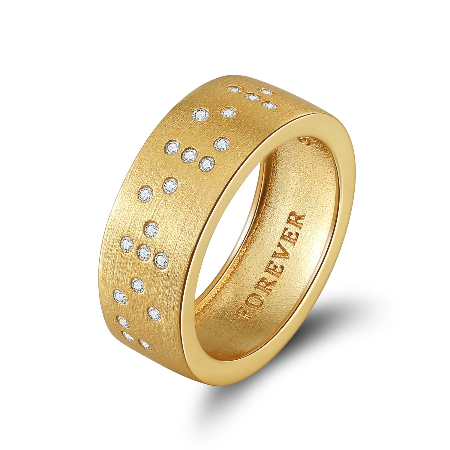 Touchstone 'Forever' Band Ring Brushed Gold with Braille Crystals