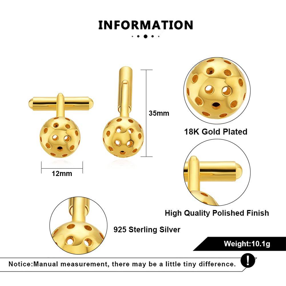 Pickleball Cuff Links Gold Ball Specs