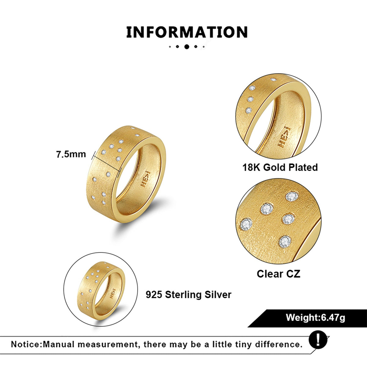 Touchstone HE>i Band Ring Brushed Gold Specs