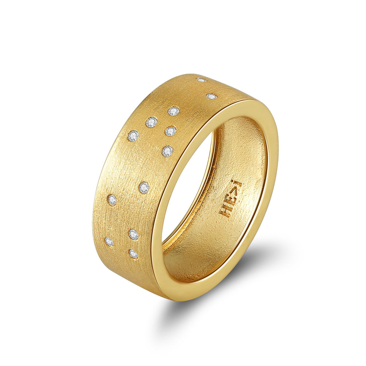 Touchstone 'HE>i' in text and in Braille Crystals Band Ring Brushed Gold