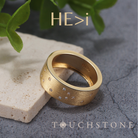 Touchstone HE>i Band Ring Brushed Gold "He is Greater Than I" in Braille Crystals
