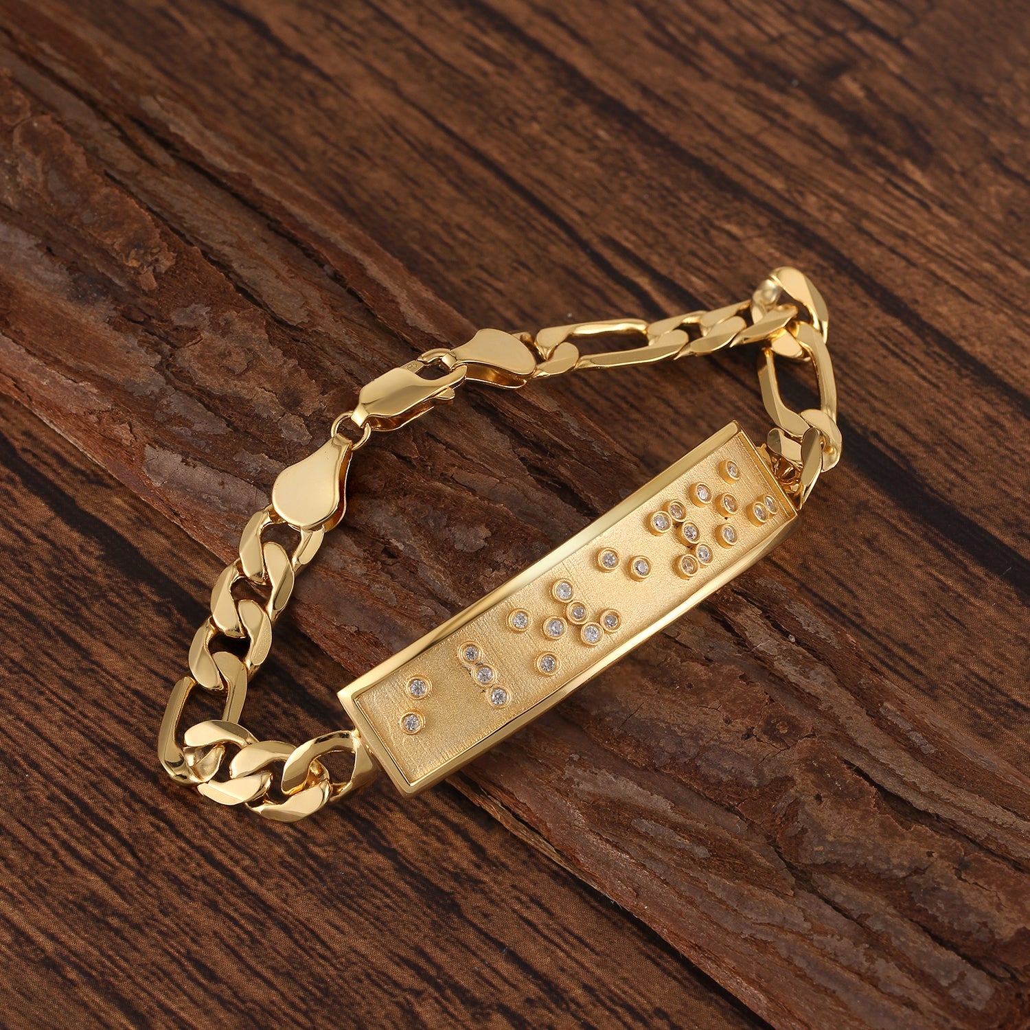 Touchstone I Love You ID Link Bracelet in Gold with Braille Message in Crystals