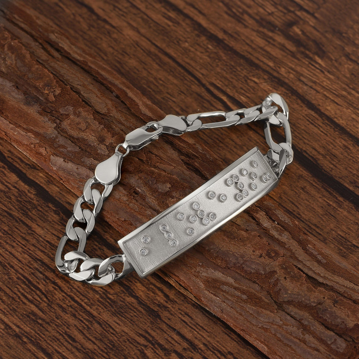 Touchstone 'I Love You' in Braille Crystals ID Link Bracelet in Silver