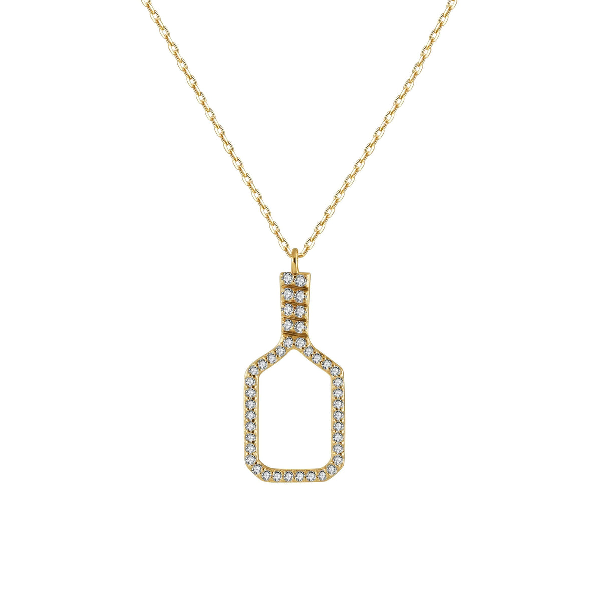 Pickleball Belle Volley FINE Necklace Open Racquet Solid 14k Gold with Diamonds