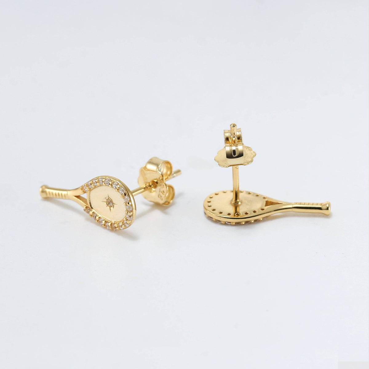 LoveMatch Tennis Racquet Bling Stud Earrings Gold with Crystals