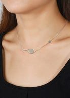 LoveMatch Tennis Ace Racquet and Ball Silver Necklace on model