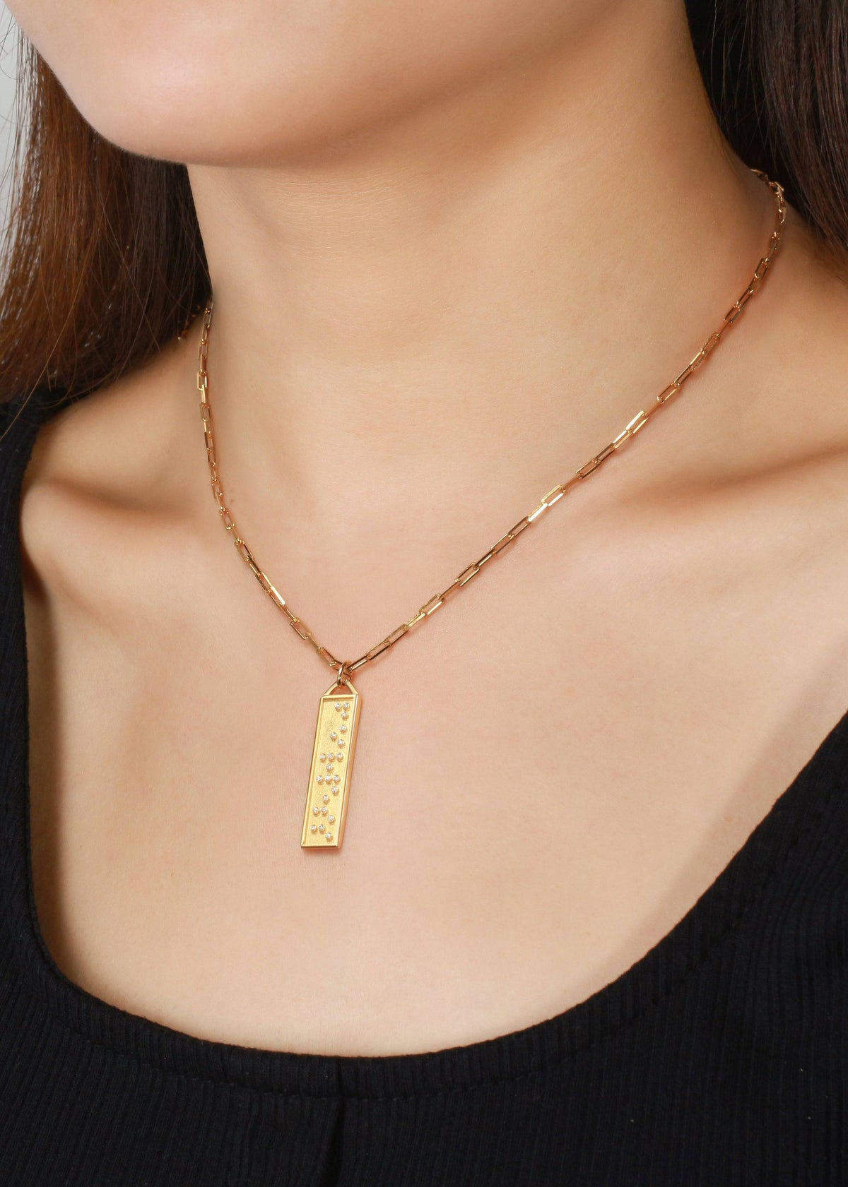 Touchstone Badass Bar Necklace Gold on model