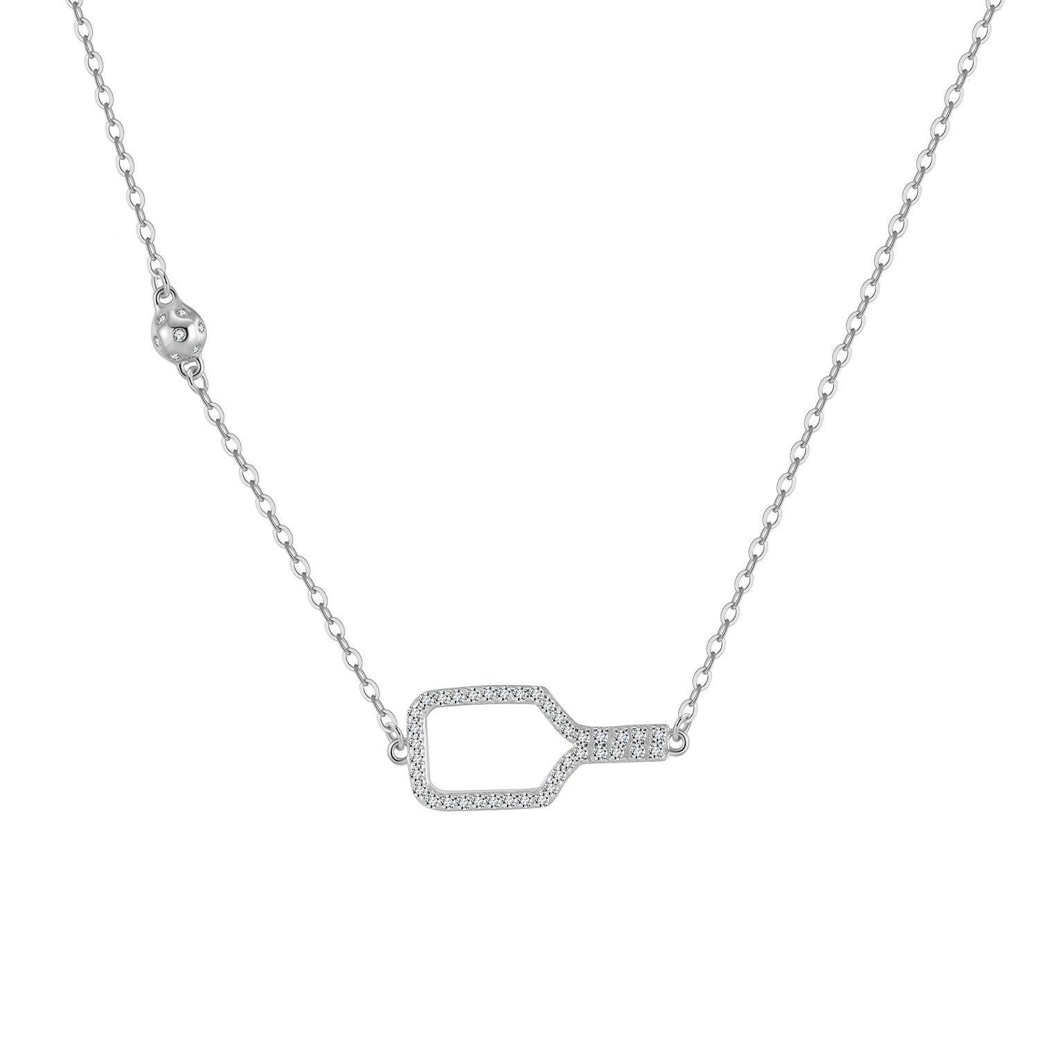 Pickleball Bella Bling Silver Paddle and Ball Necklace with Crystals