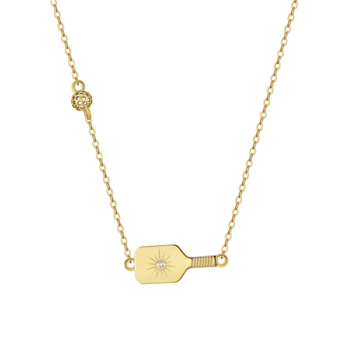 Pickleball The Dainty Dinker Starburst  Paddle with Ball Gold Necklace