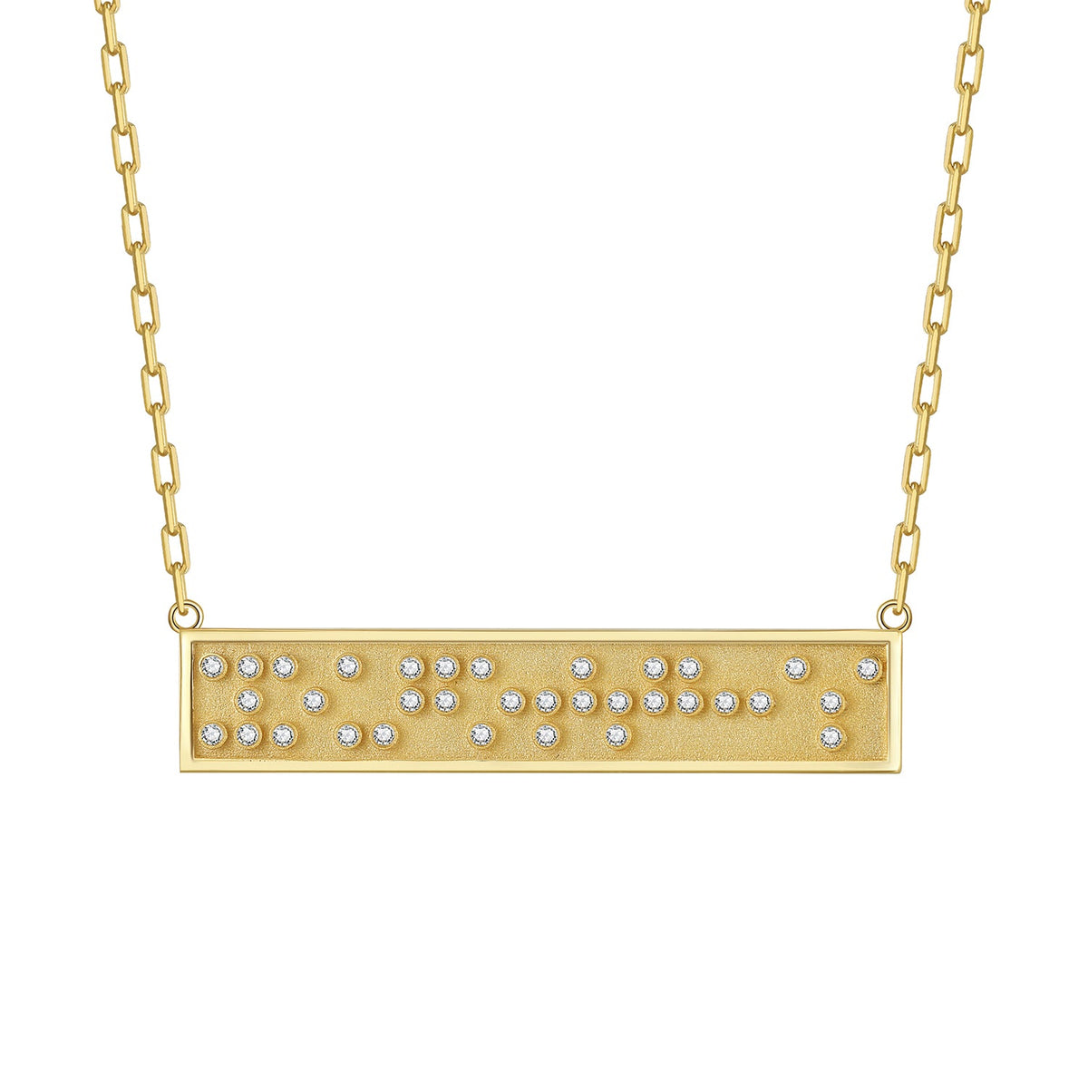 Touchstone You Got This Mini-Bar Necklace Gold with Braille 'You Got This' in Crystals on white background