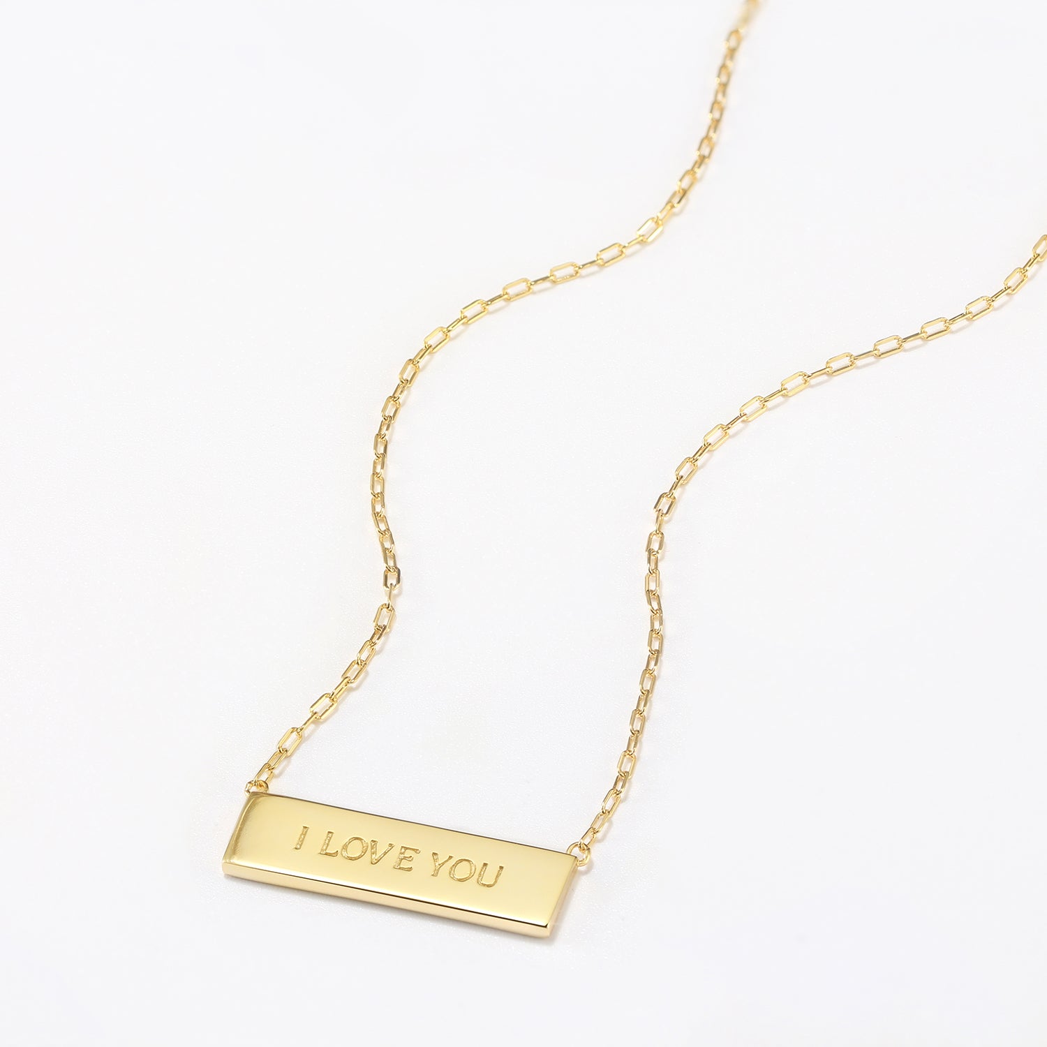 Touchstone I Love You Mini-Bar Necklace with text 'I Love You' in Gold on white surface