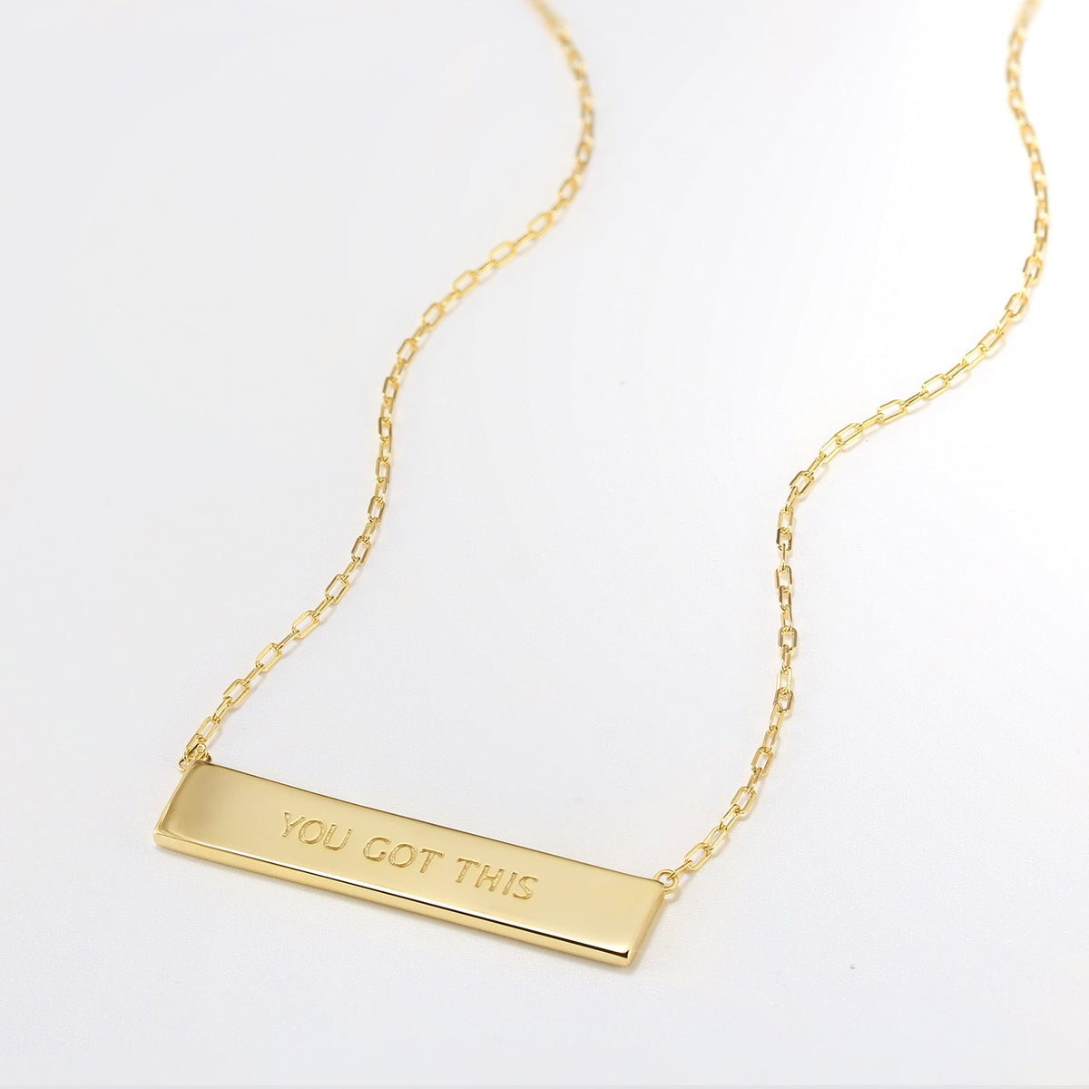 Touchstone You Got This etched on Mini-Bar Necklace in Gold on white background