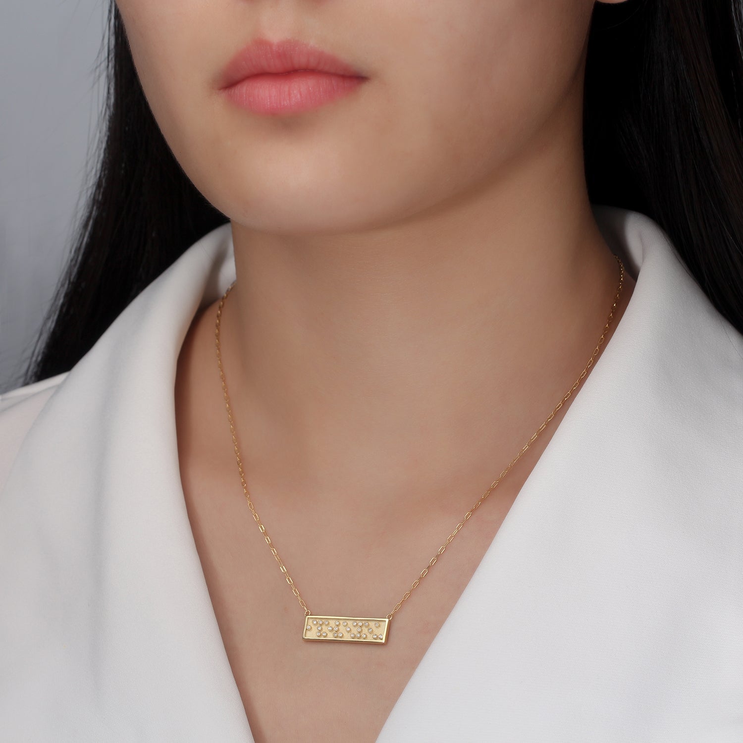 Touchstone I Love You Mini-Bar Necklace Gold on model