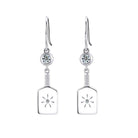 Pickleball Paddle Drop Silver Earrings with Crystal