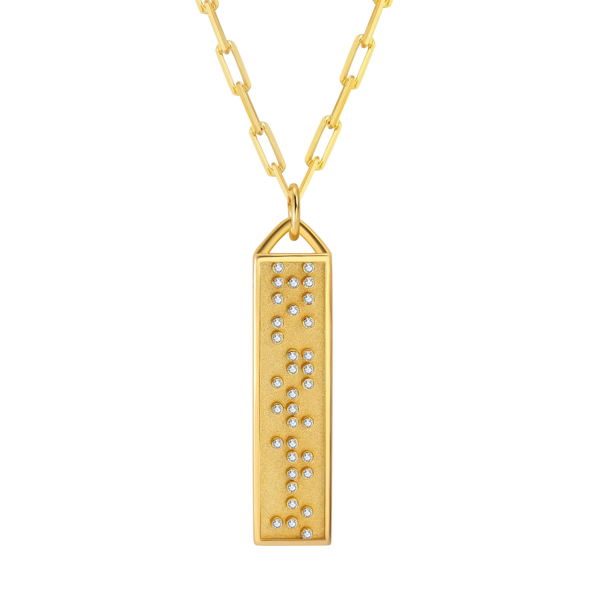 Touchstone You Got This Bar Necklace Gold  Depicting "You Got This" in Braille Crystals 