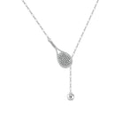 LoveMatch Tennis Lariat Bling Racquet and Ball Necklace Silver with Crystals